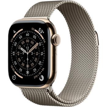 Apple Watch Series 11, 42 mm, Gold Titanium GPS+Cellular, Natural Milanese Loop 